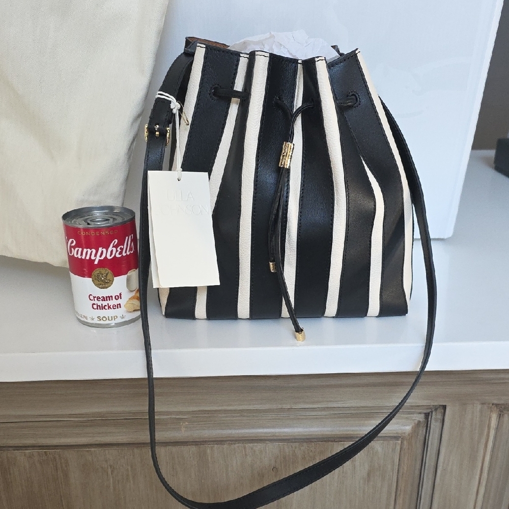 NWT Ulla Johnson Leather Alma Everday Bucket Bag Noir Stripe Purse - Picture 3 of 16